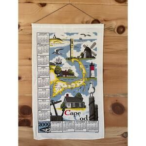 VTG Kay Dee Linen Tea Towel/Wall hanger. CAPE COD. Fish. Map. 2000 calendar
